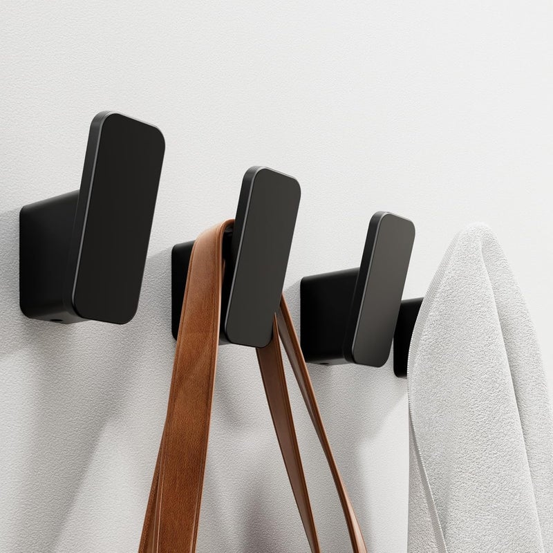 RIVAMBER 4-Pack Matte Black Towel Hook for Bathroom, Robe Coat Hook, Heavy Duty Wall Hooks for Hanging Bag Hat Mudroom Bedroom Shower Closet, Drill in Hanger Mount with Screw, Holder Back of Door Outdoor - Image 1